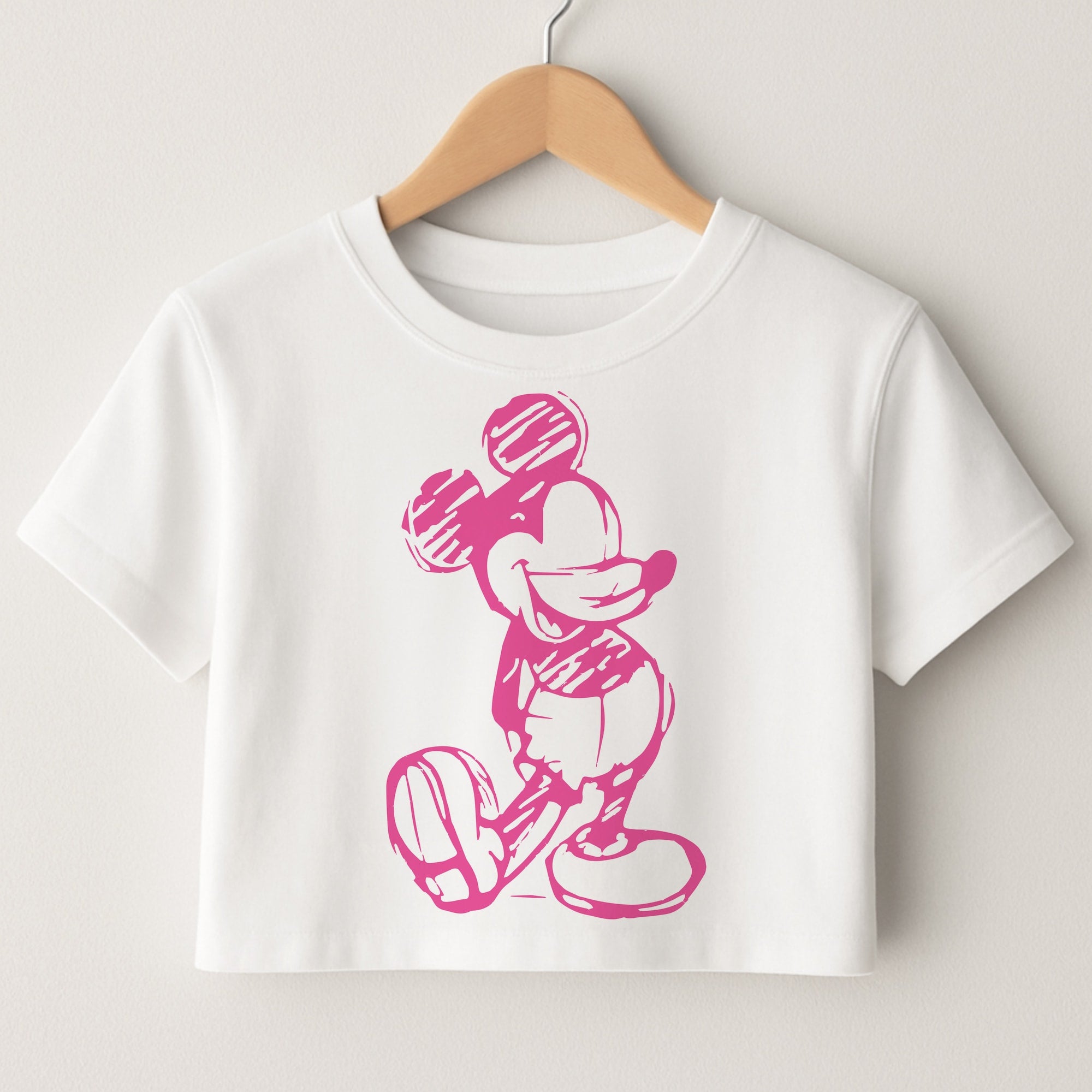Sketched Mouse Outline Pink Crop Top