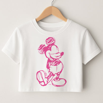 Sketched Mouse Outline Pink Crop Top