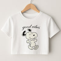 Good Vibes Cartoon Beagle Crop Top