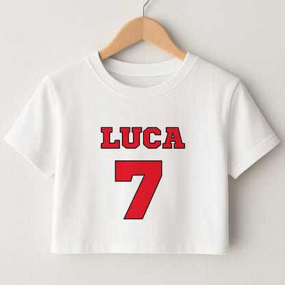 Red - Personalised Football   Crop Top