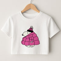 Cartoon Beagle Puffer Jacket Pink Crop Top