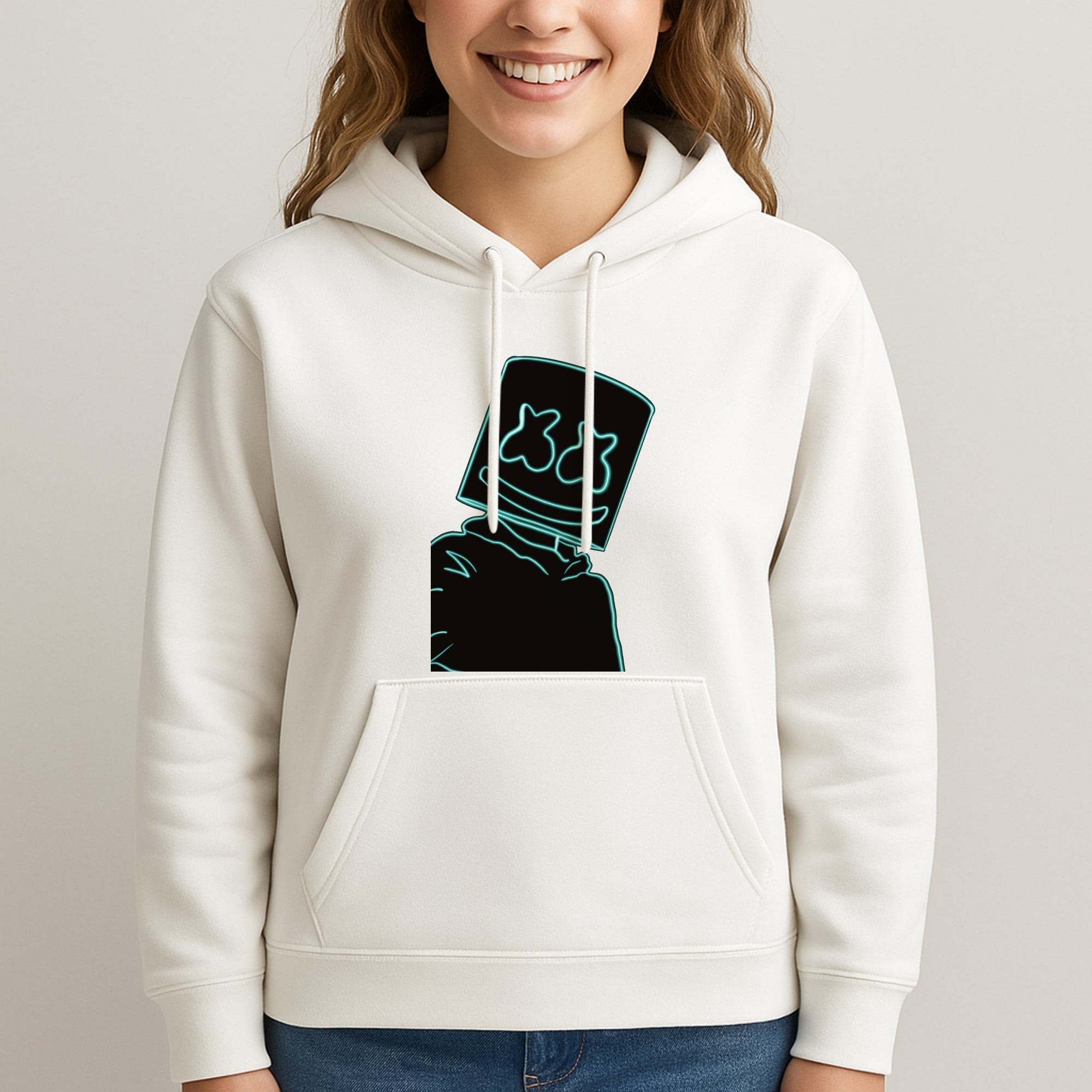 Black White Helmet DJ Neon Unisex Hooded Sweatshirt