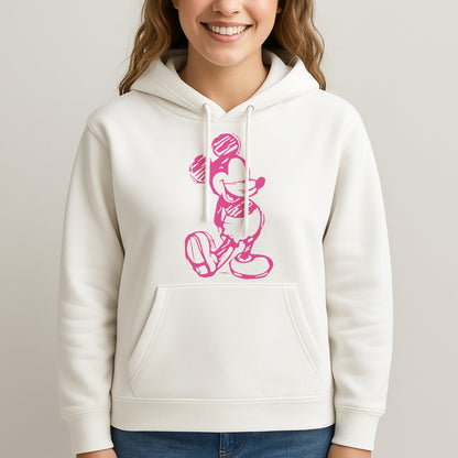 Sketched Mouse Outline Pink Unisex Hooded Sweatshirt