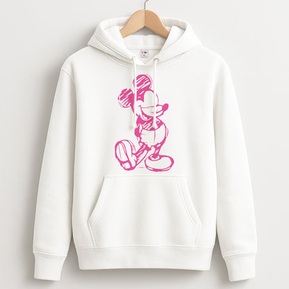 Sketched Mouse Outline Pink Unisex Hoodie