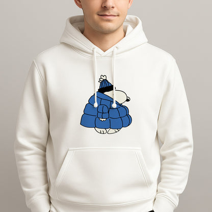 Cartoon Beagle Puffer Jacket Blue Unisex Hooded Pullover
