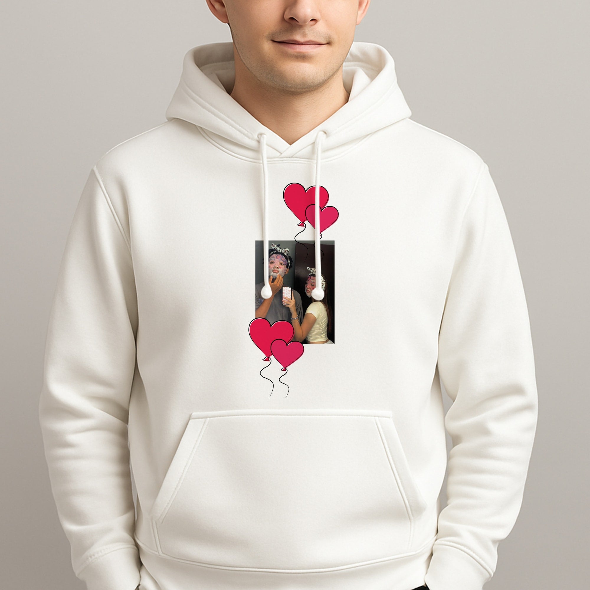 Heart Balloons - Personalised Couples Unisex Hooded Pullover