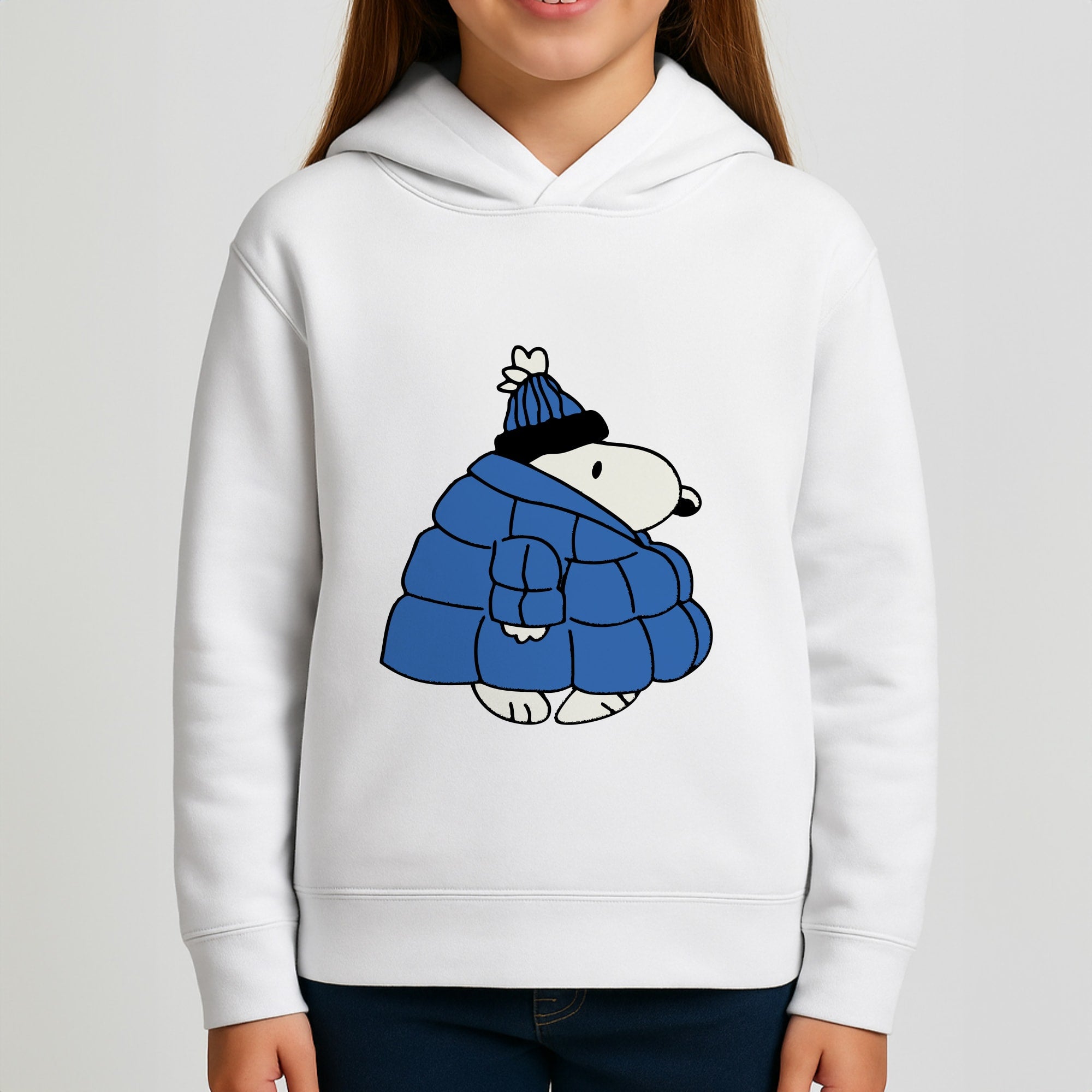 Cartoon Beagle Puffer Jacket Blue Girls Hoodie