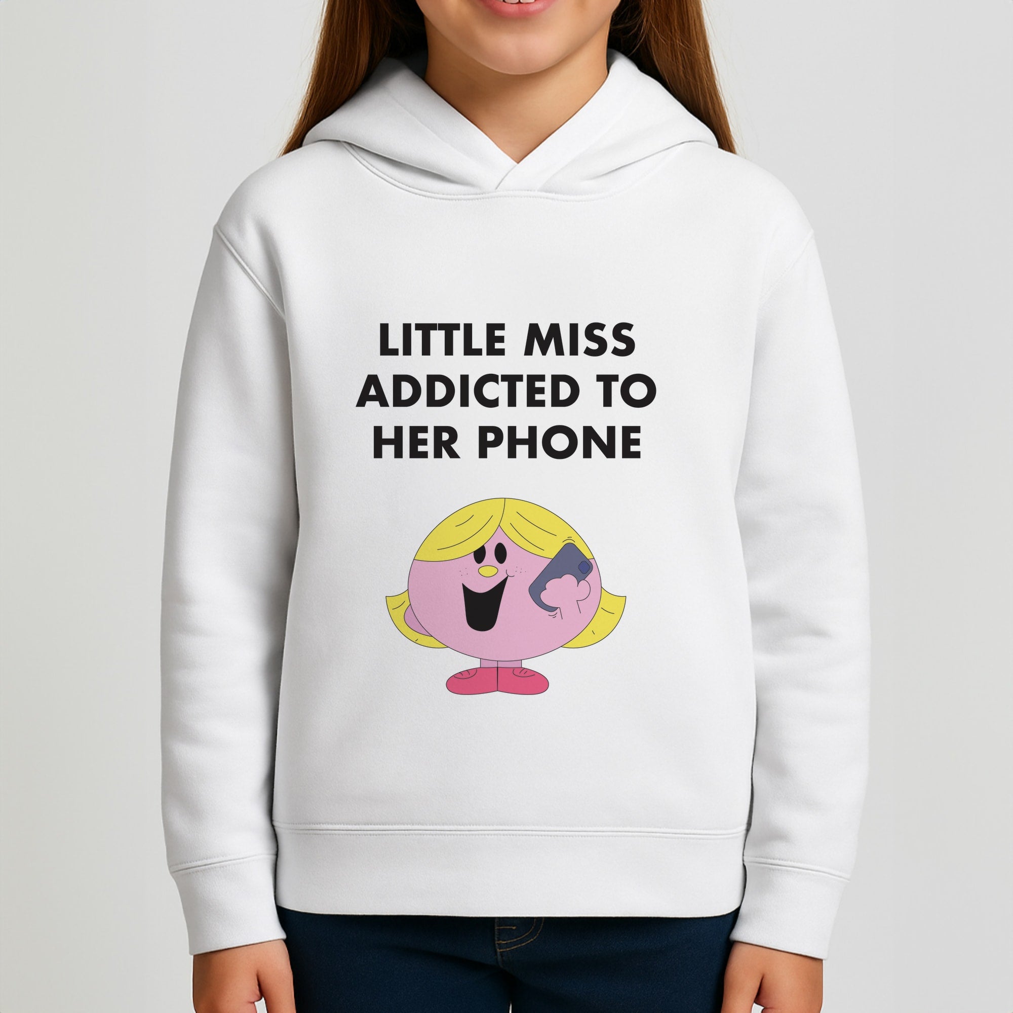 Little Miss Addicted To Her Phone - Aesthetic Quote Girls Hoodie