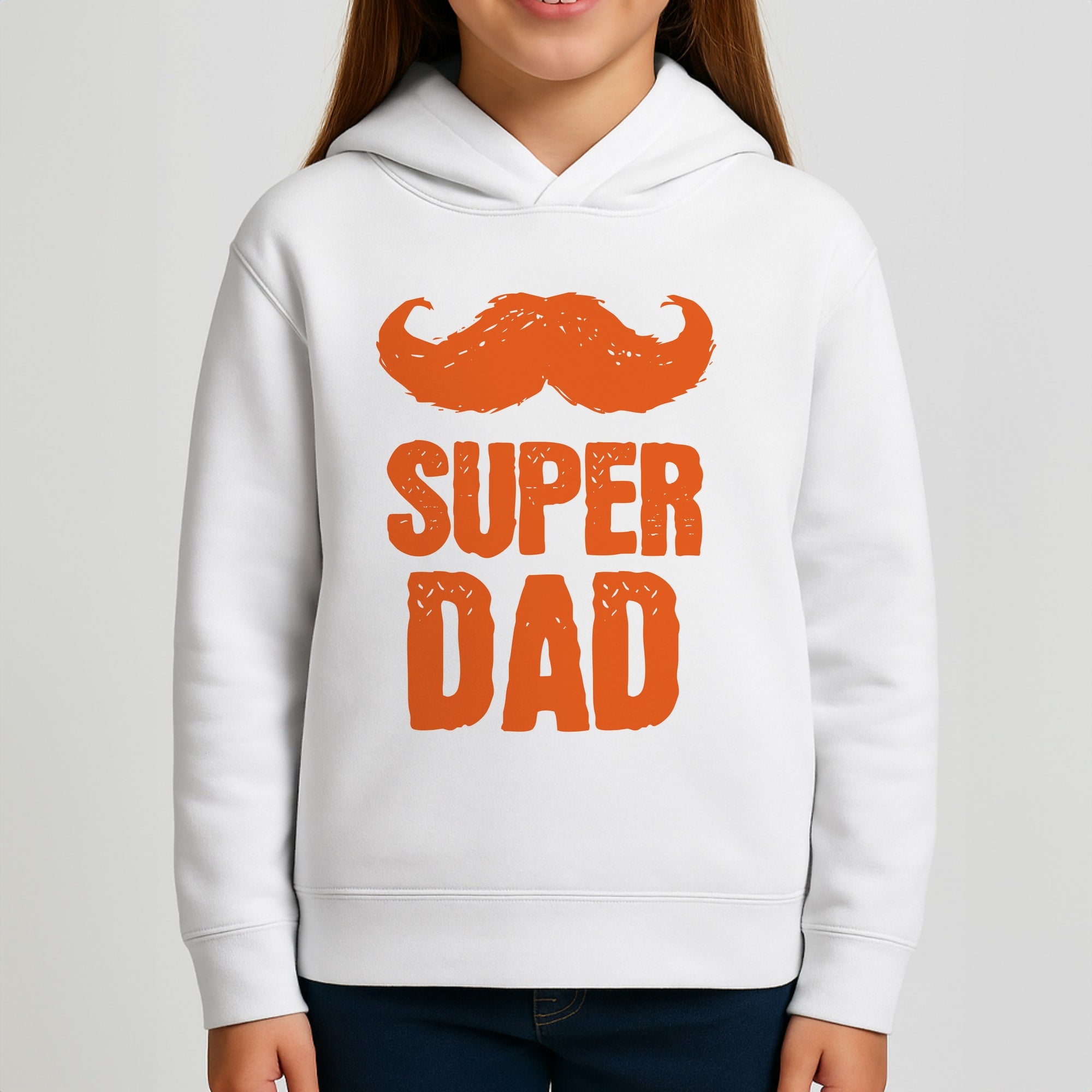 Moustache Super Dad Orange Girls Hoodie
