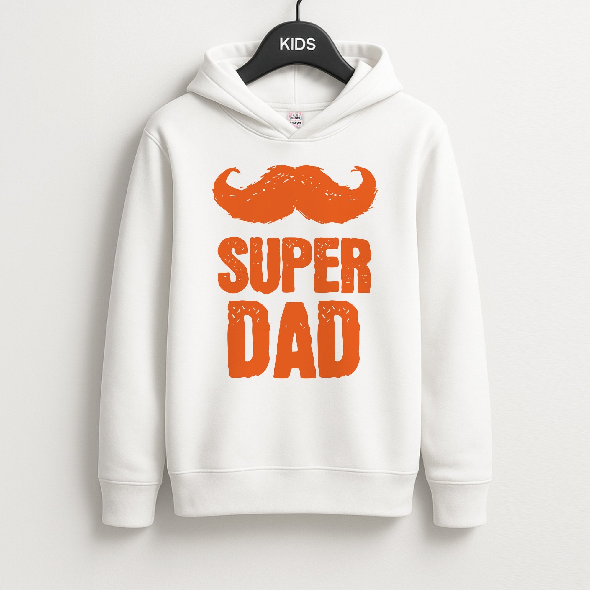 Moustache Super Dad Orange Unisex Kids Hoodie