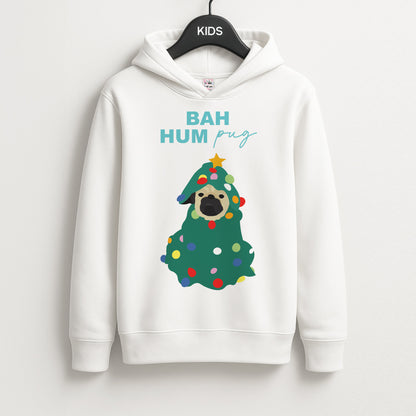 Bah Hum Pug Unisex Kids Hoodie