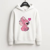 Love Heart Pattern - Pink Alien Kids Hoodie
