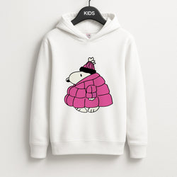 Cartoon Beagle Puffer Jacket Pink Unisex Kids Hoodie