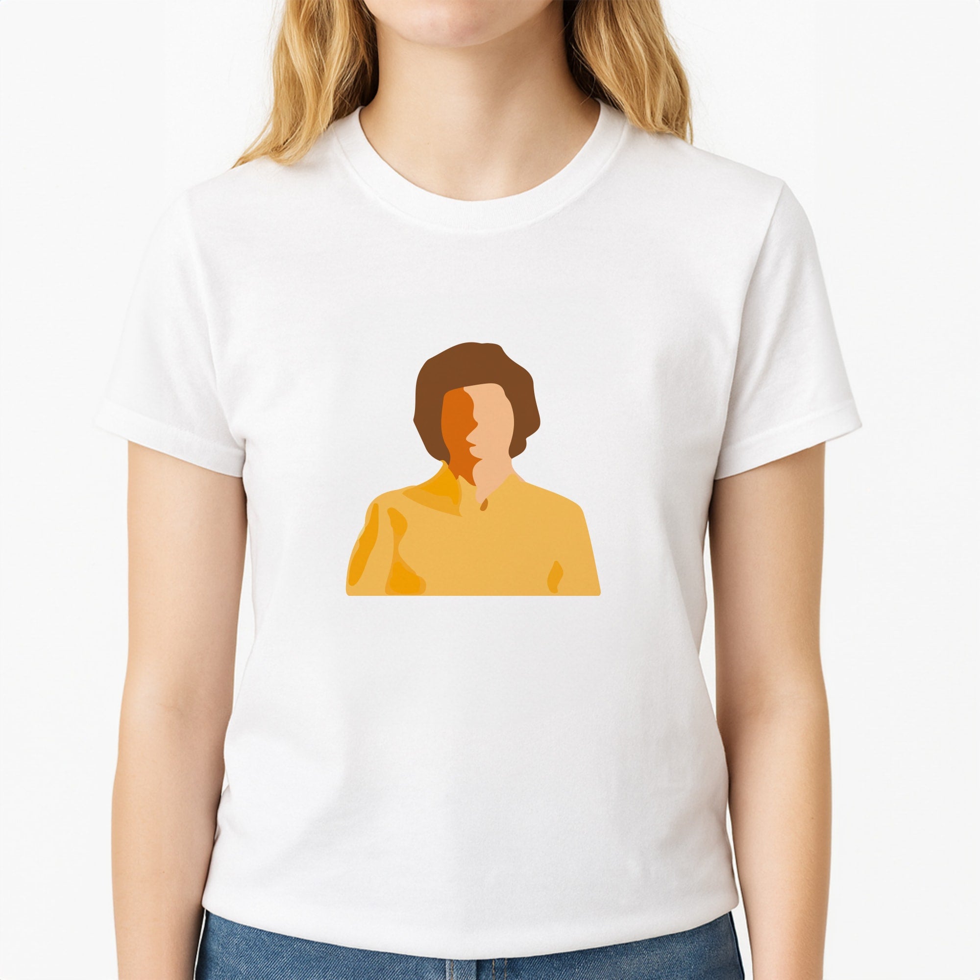 Faceless Mike - Stranger Things Unisex T-Shirt, worn by a female model