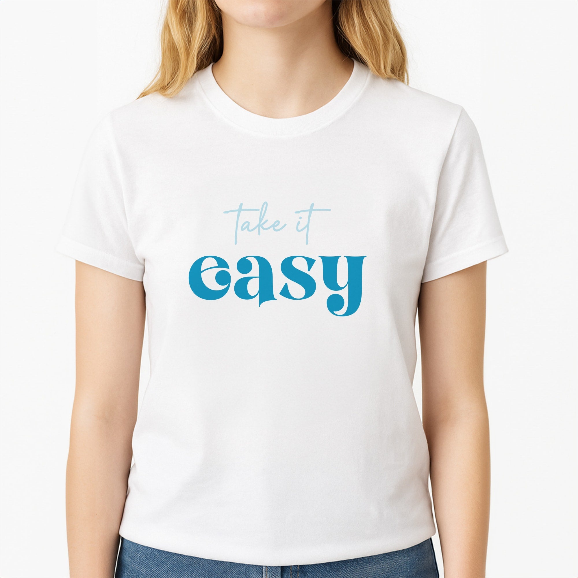 Take It Easy  Unisex T-Shirt, worn by a female model