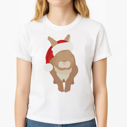 Rabbit Christmas Ears Unisex T-Shirt, worn by a female model