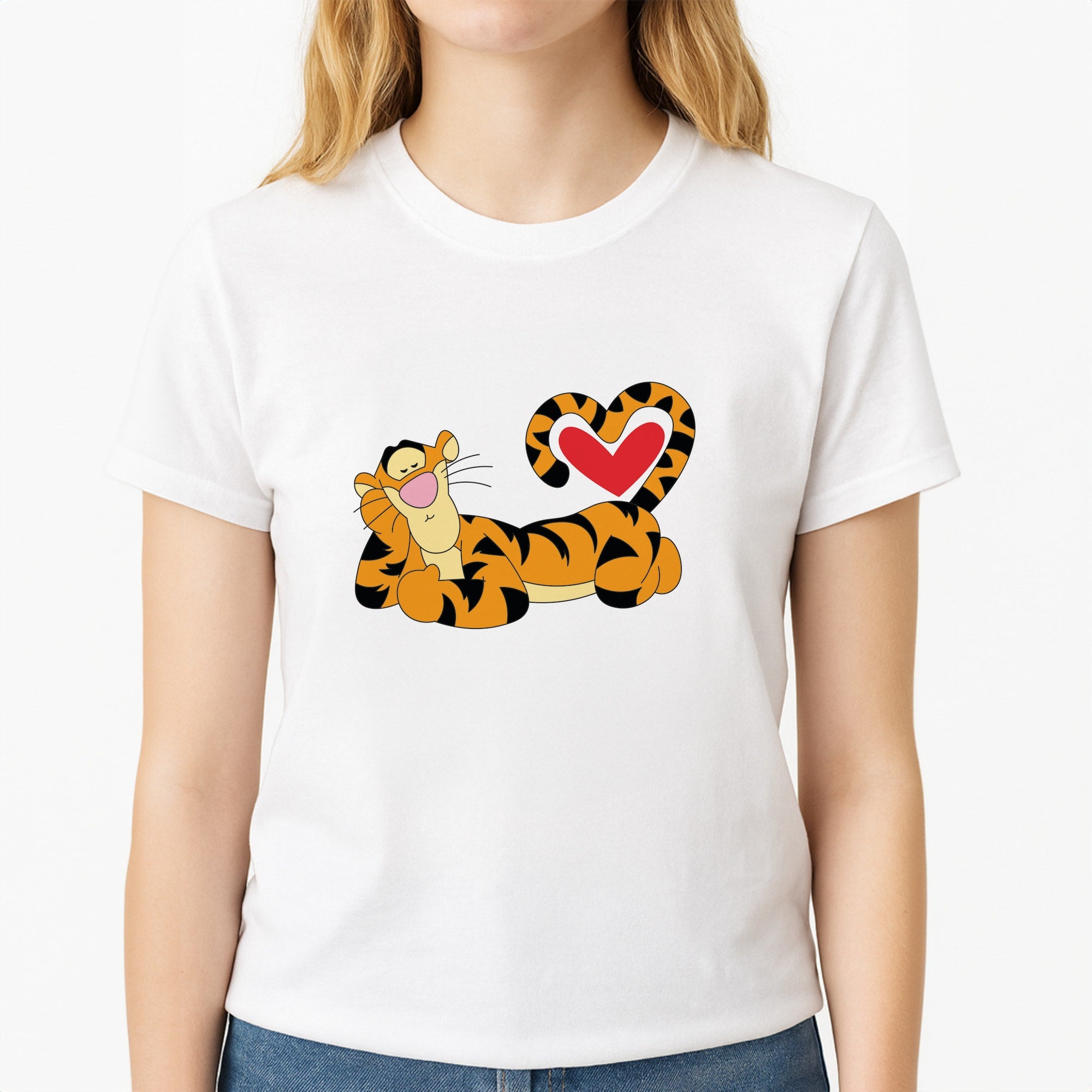 Tiger Valentine's Unisex T-Shirt, worn by a female model