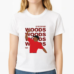 Woods Dark Red Unisex T-Shirt, worn by a female model