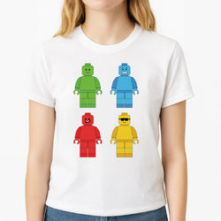 Bricks Figures Rainbow Unisex T-Shirt, worn by a female model