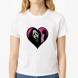 Heart face - Halloween Unisex T-Shirt, worn by a female model