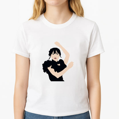 Dancing Wednesday Unisex T-Shirt, worn by a female model
