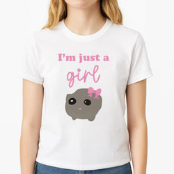 I'm Just A Girl Unisex T-Shirt, worn by a female model