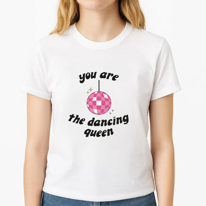 Dancing Queen Unisex T-Shirt, worn by a female model
