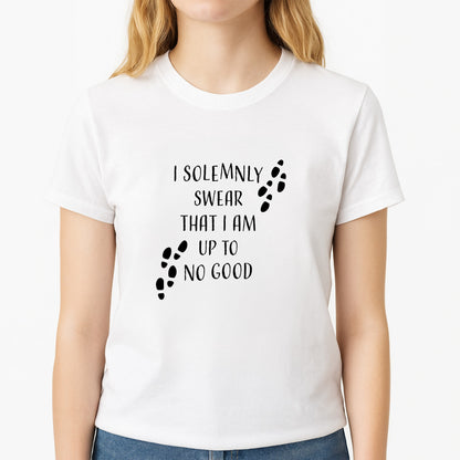 I Solemnly Swear Unisex T-Shirt, worn by a female model