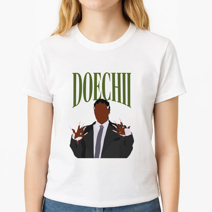 Rapper In Suit Unisex T-Shirt, worn by a female model
