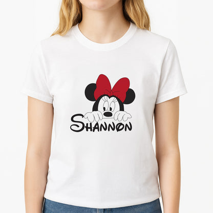 Minnie Mouse - Personalised Fairytale Unisex T-Shirt, worn by a female model