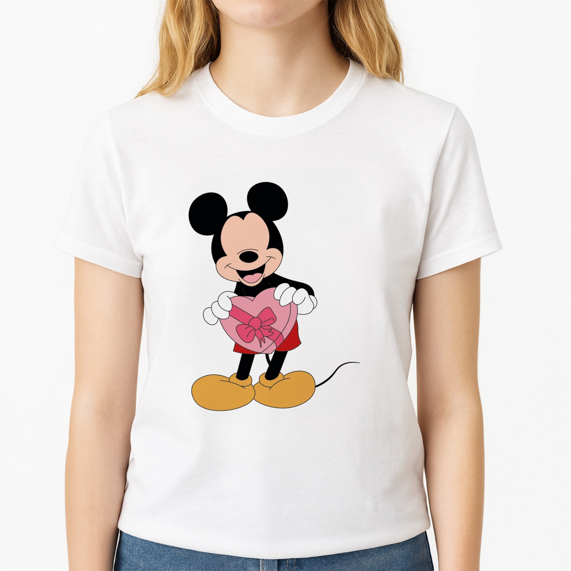 Mickey's Gift Valentine's Unisex T-Shirt, worn by a female model