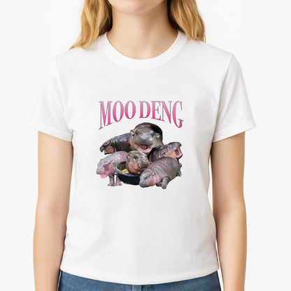 Moo Collage Unisex T-Shirt, worn by a female model