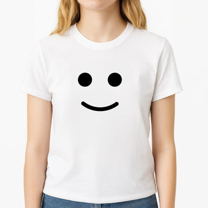 Brick Face Smile Unisex T-Shirt, worn by a female model