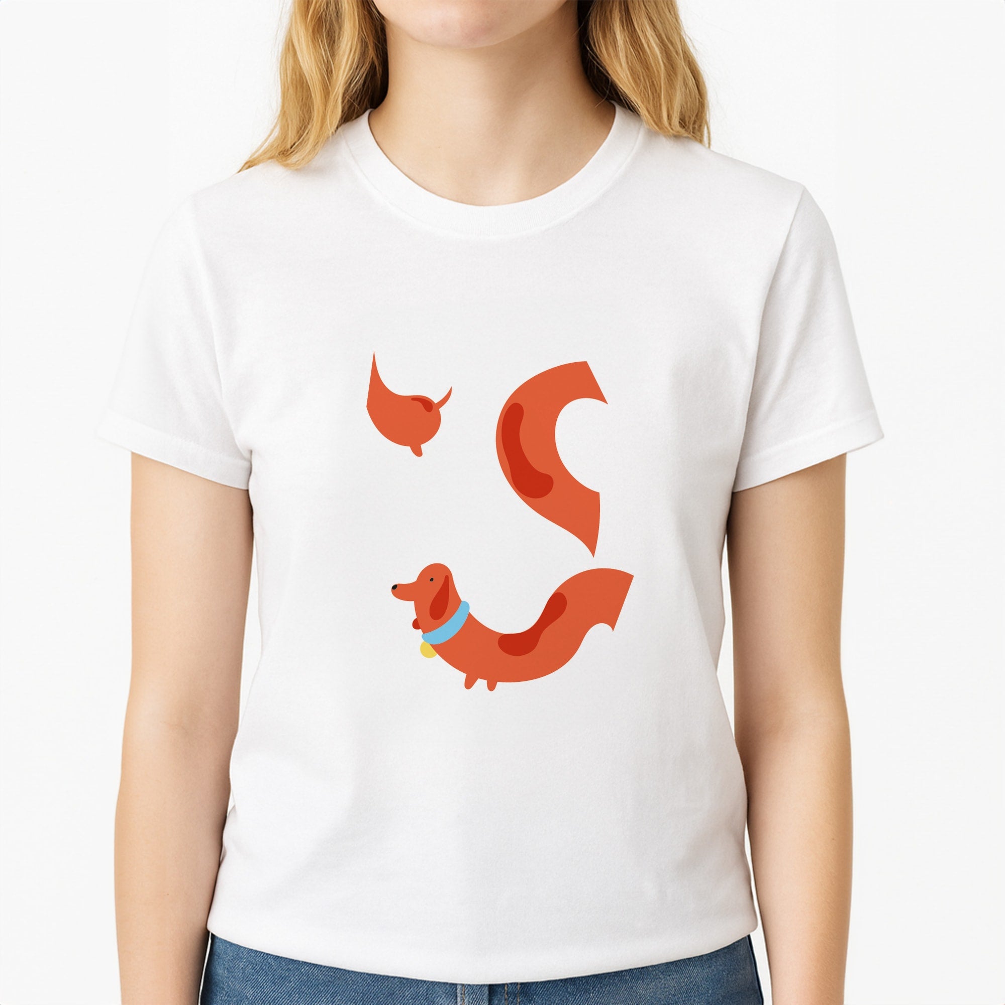 Sausage dog wrapped round - Dachshunds Unisex T-Shirt, worn by a female model
