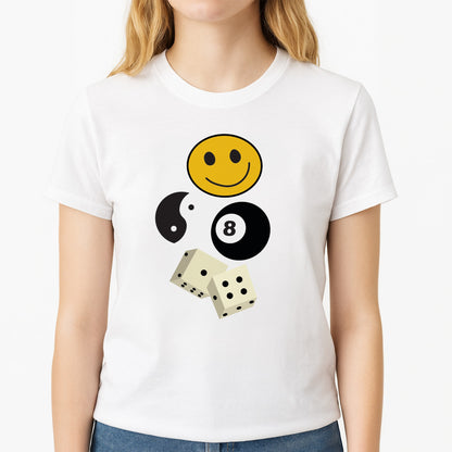 8 Ball Pattern - Skate Aesthetic  Unisex T-Shirt, worn by a female model