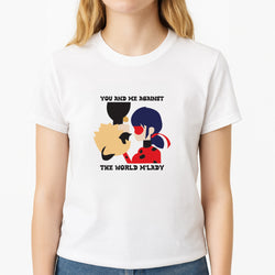 You And Me Against The World M'lady Unisex T-Shirt, worn by a female model