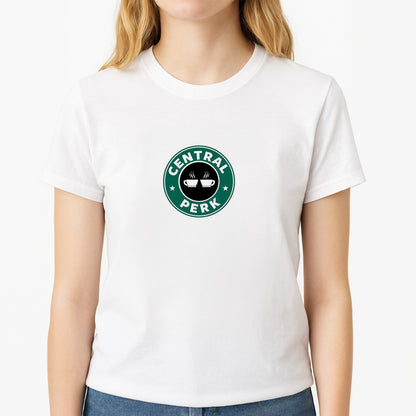 Central Perk - Coffee Logo Unisex T-Shirt, worn by a female model
