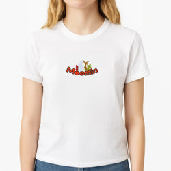 Moom Text Unisex T-Shirt, worn by a female model