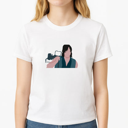 Daryl And His Crossbow - TWD Unisex T-Shirt, worn by a female model