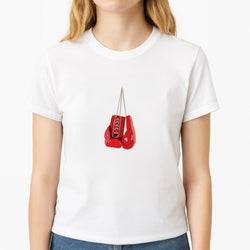 String gloves - Boxing Unisex T-Shirt, worn by a female model