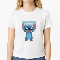Standing Blue Alien - Personalised Disney Unisex T-Shirt, worn by a female model