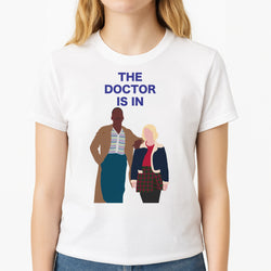 The Doctor Is In - Doctor Who Unisex T-Shirt, worn by a female model