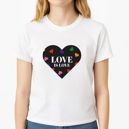Love Is Love - Pride Unisex T-Shirt, worn by a female model