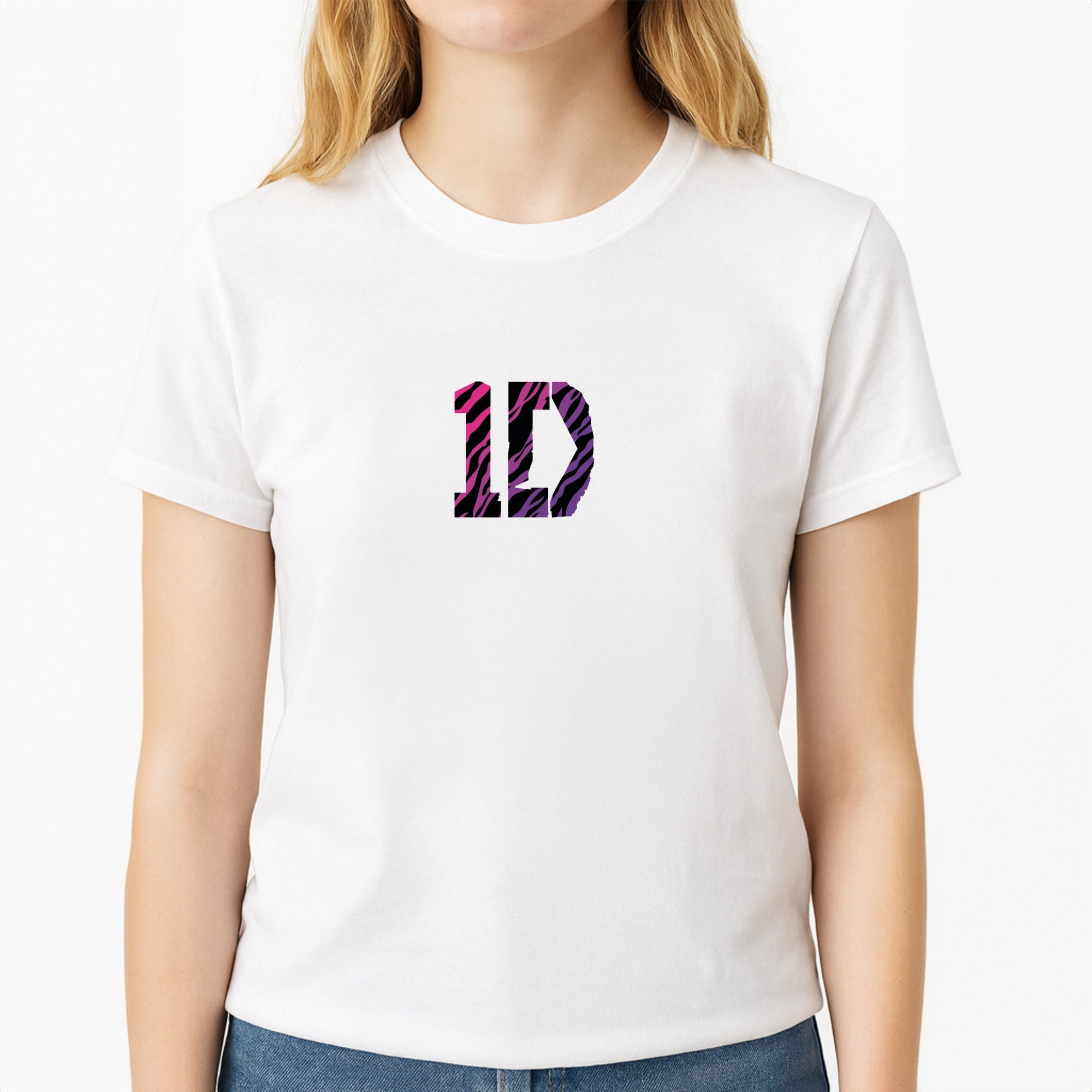 Zebra 1D Unisex T-Shirt, worn by a female model
