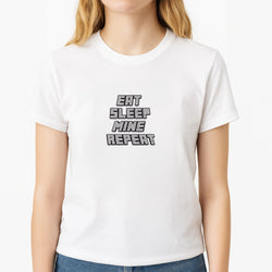 Eat Sleep Mine Repeat Unisex T-Shirt, worn by a female model