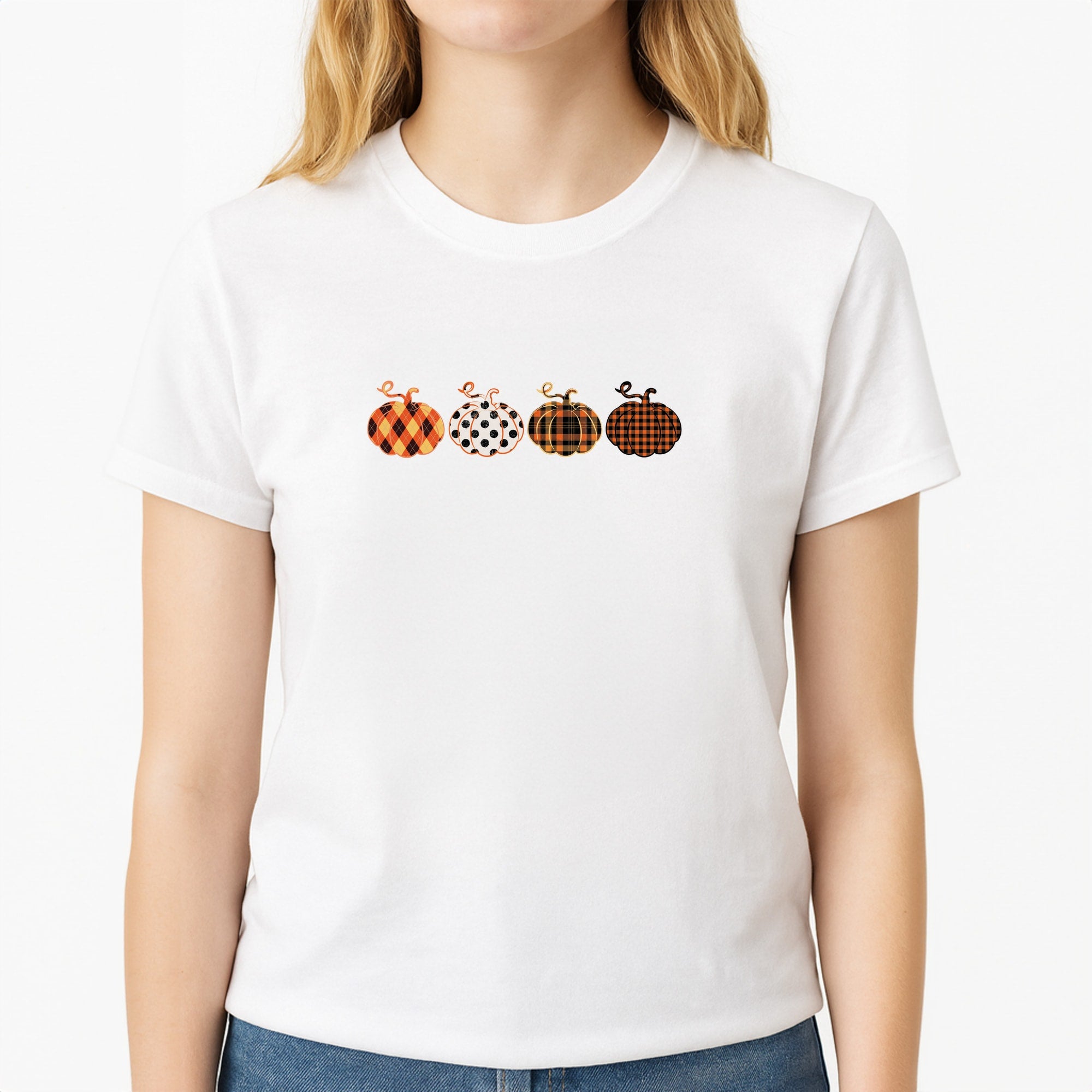Halloween Pattern 11 Unisex T-Shirt, worn by a female model