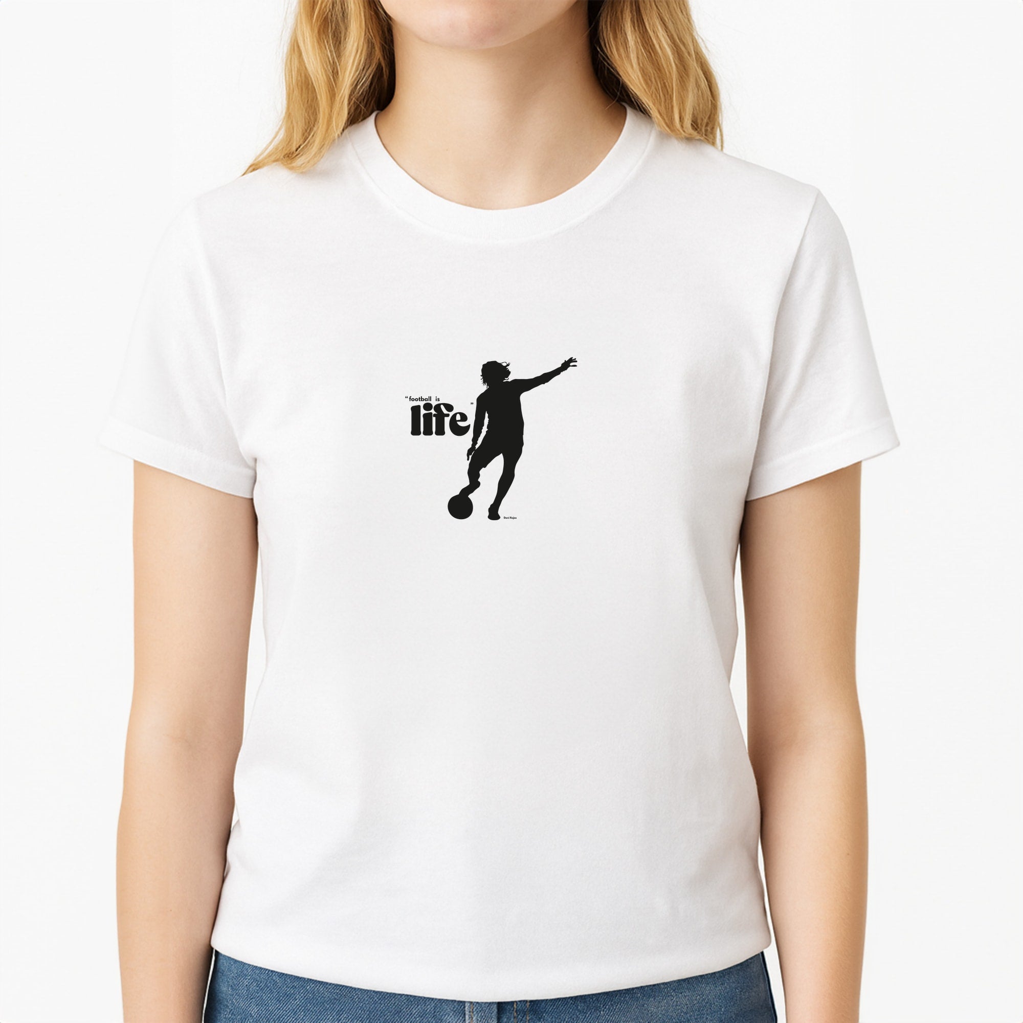 Football Is Life Unisex T-Shirt, worn by a female model