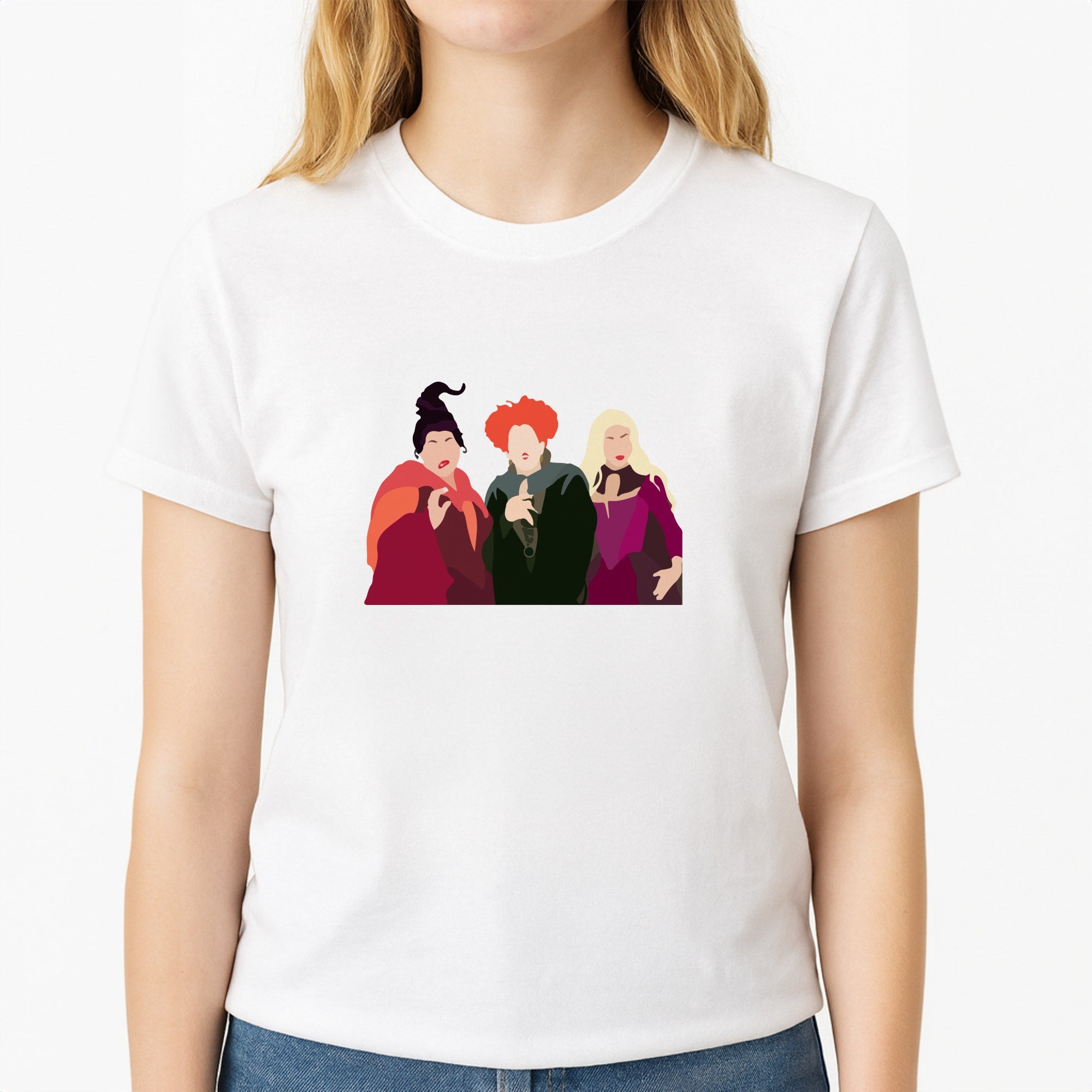Hocus Halloween Witches - Halloween Unisex T-Shirt, worn by a female model