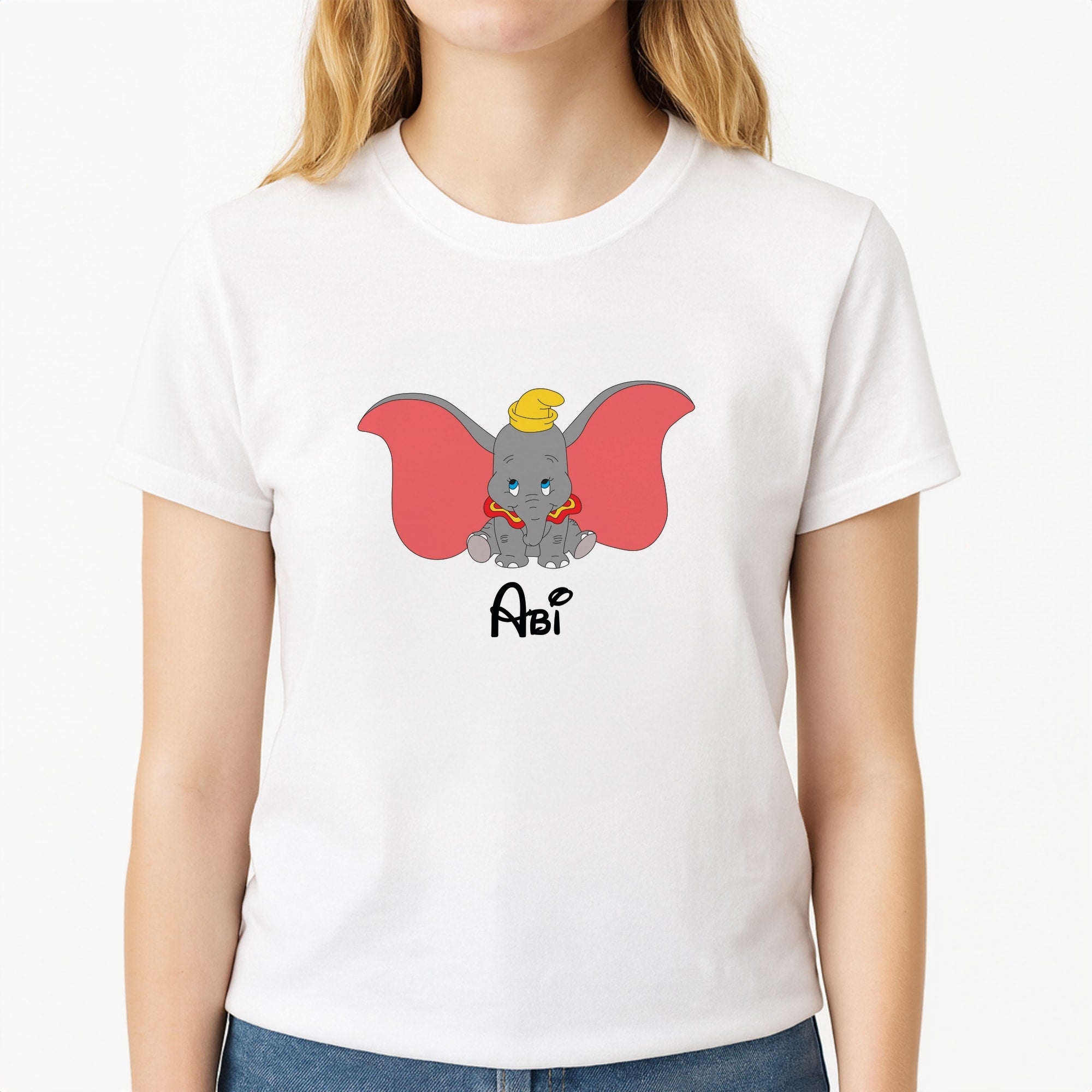 Dumbo - Personalised Fairytale Unisex T-Shirt, worn by a female model