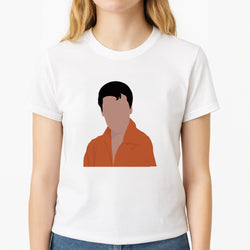 Faceless Elvis Unisex T-Shirt, worn by a female model